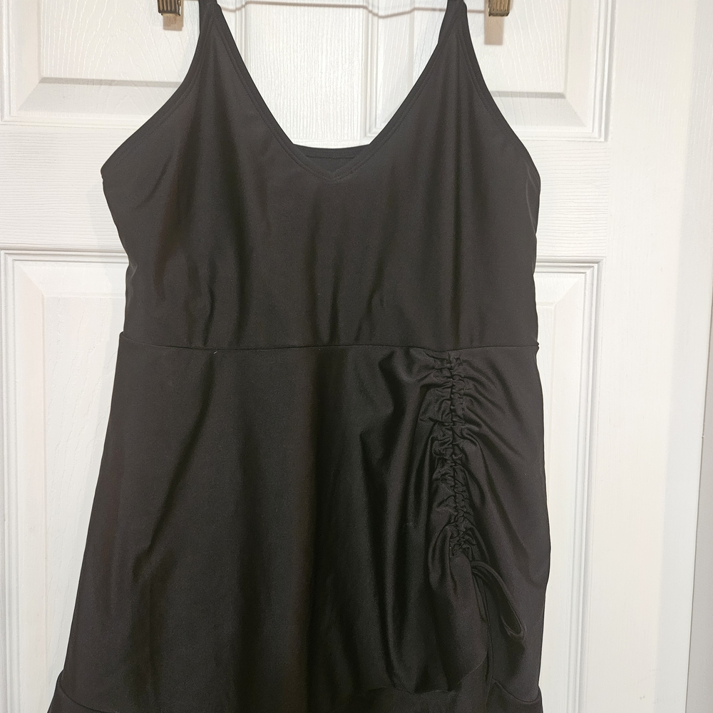 Black Ruched Skirt Swimsuit